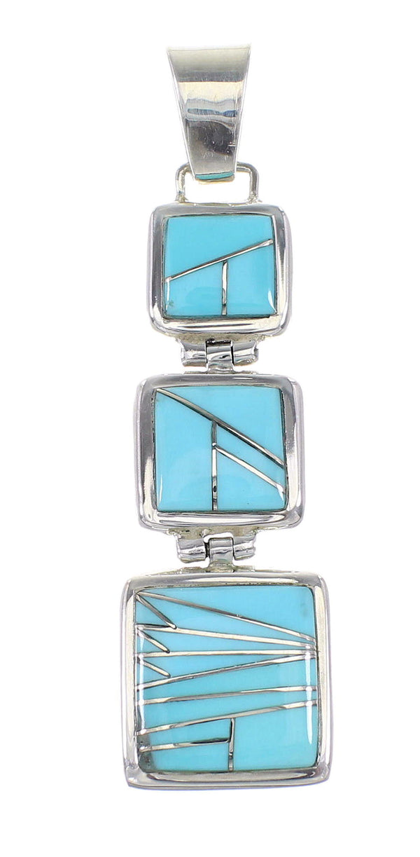 Genuine Sterling Silver Turquoise Inlay Southwest Pendant AX96466
